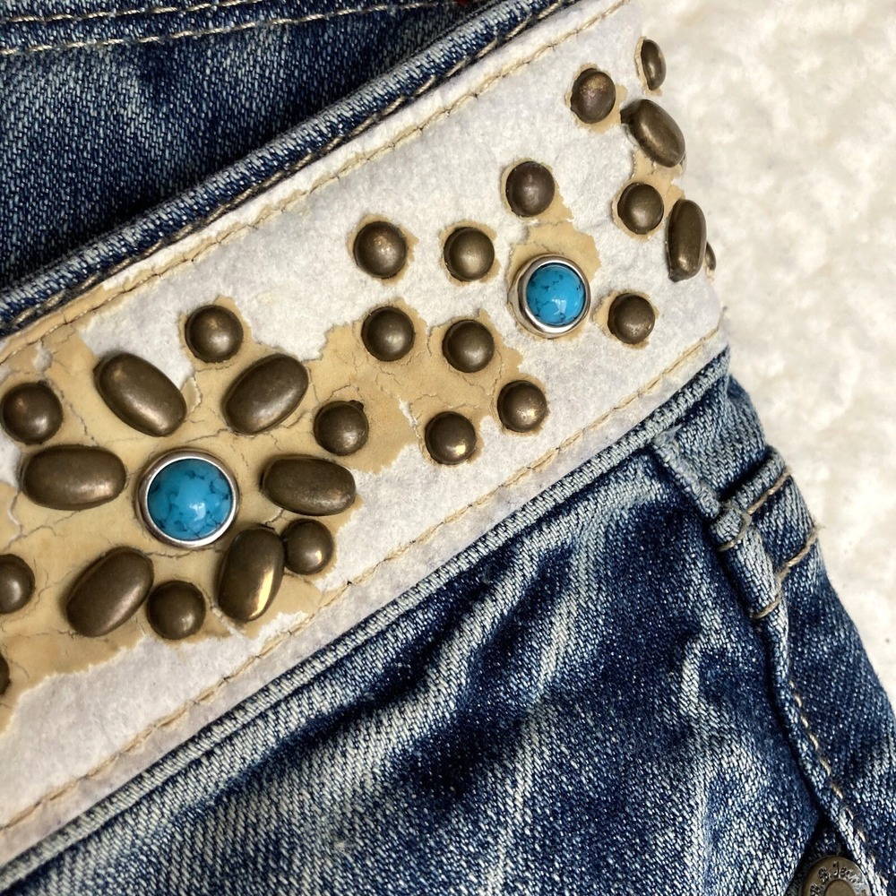 Vtg BB Jeans Turquoise Studded Womens 7 8 Flare Western Stretch Denim 30x33 Y2k